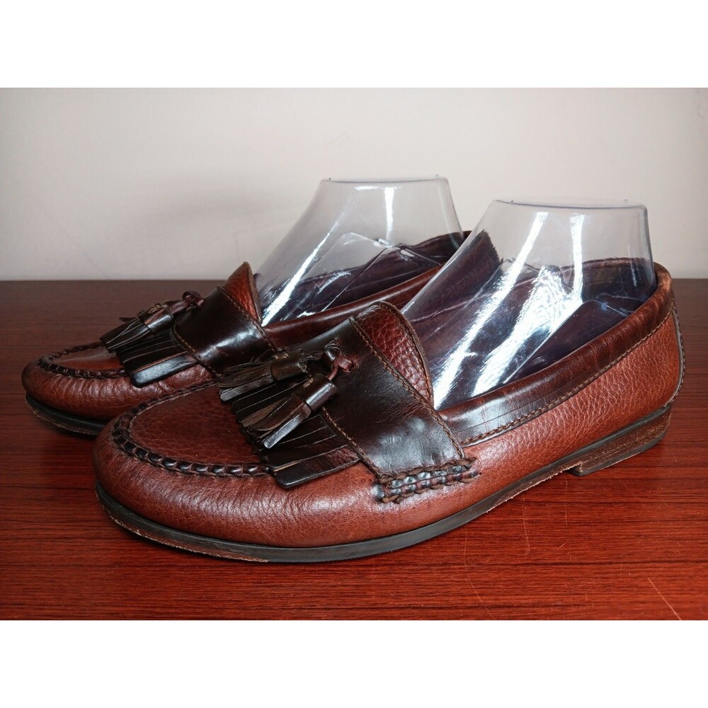 Cole Haan Country Kiltie Tassel Loafers Size 8D Brown Pebbled Leather Handsewn